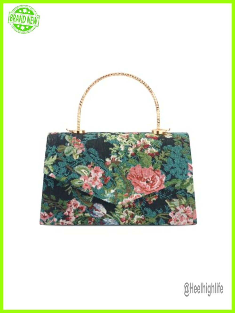 Floral Embroidered Clutch Evening Bag Top Handle Chain Strap Wedding Party